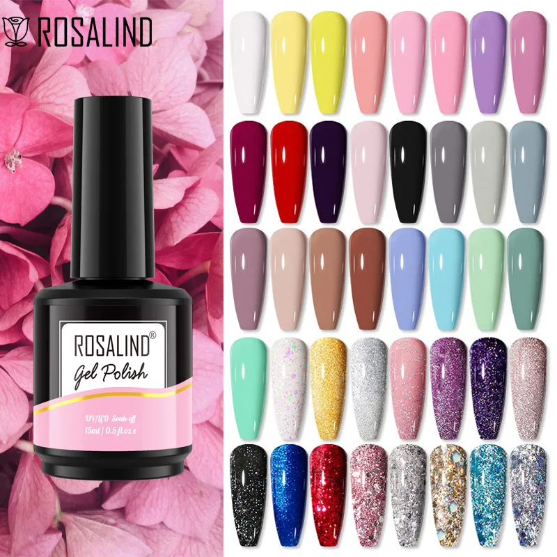 

ROSALIND 15ml Nail Gel Polish Glitter Pure Color Need Base Top Coat Semi Permanent UV Gel Varnis Hybrid For Nail Art Nail Gel