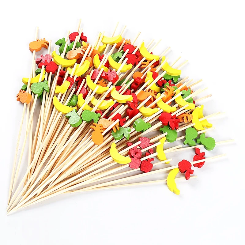 

100Pcs Mixed Fruits Cocktail Picks Appetizers Drinks 12cm Wooden Toothpicks Cocktail Sticks for Wedding Birthday Party Supplies