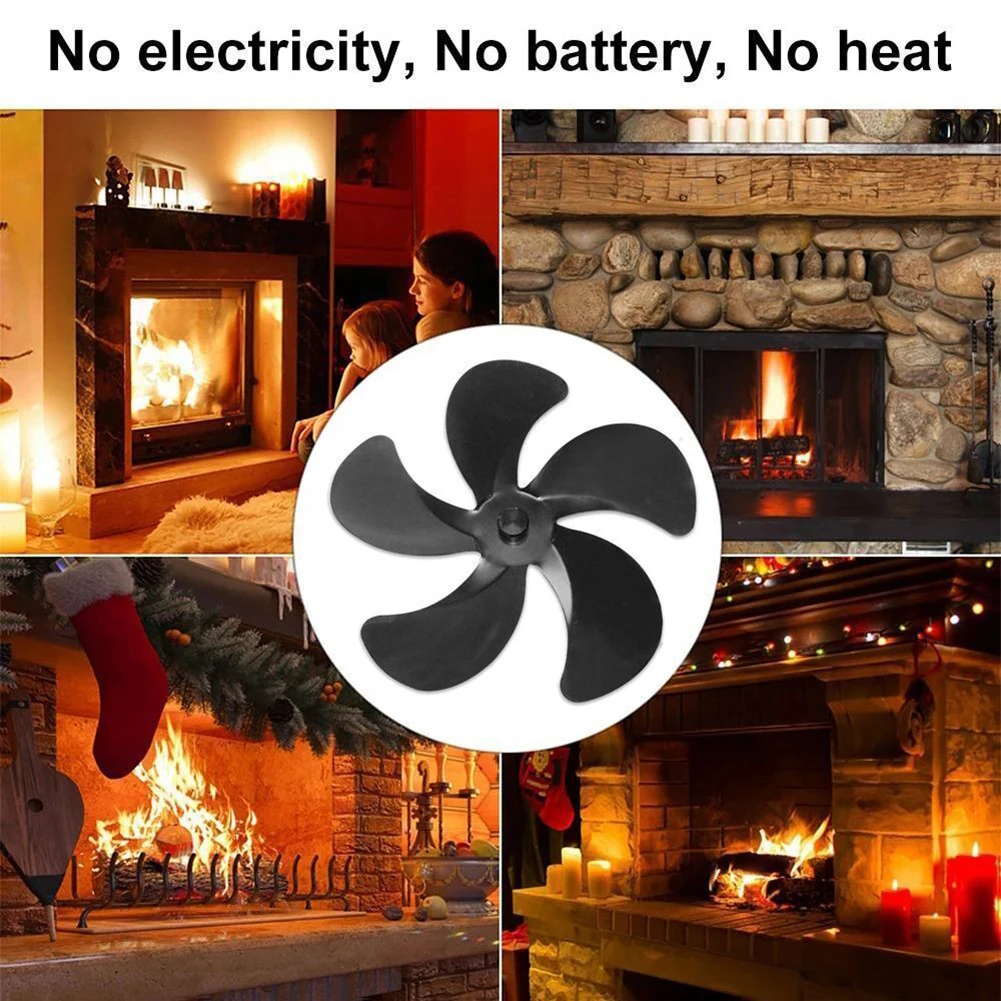 

5 Blades Heater Stove Fan Blades 1100rpm 140°F / 60°C Aluminum Electricity Fireplace Fan Accessories Converting Heat Into Energy