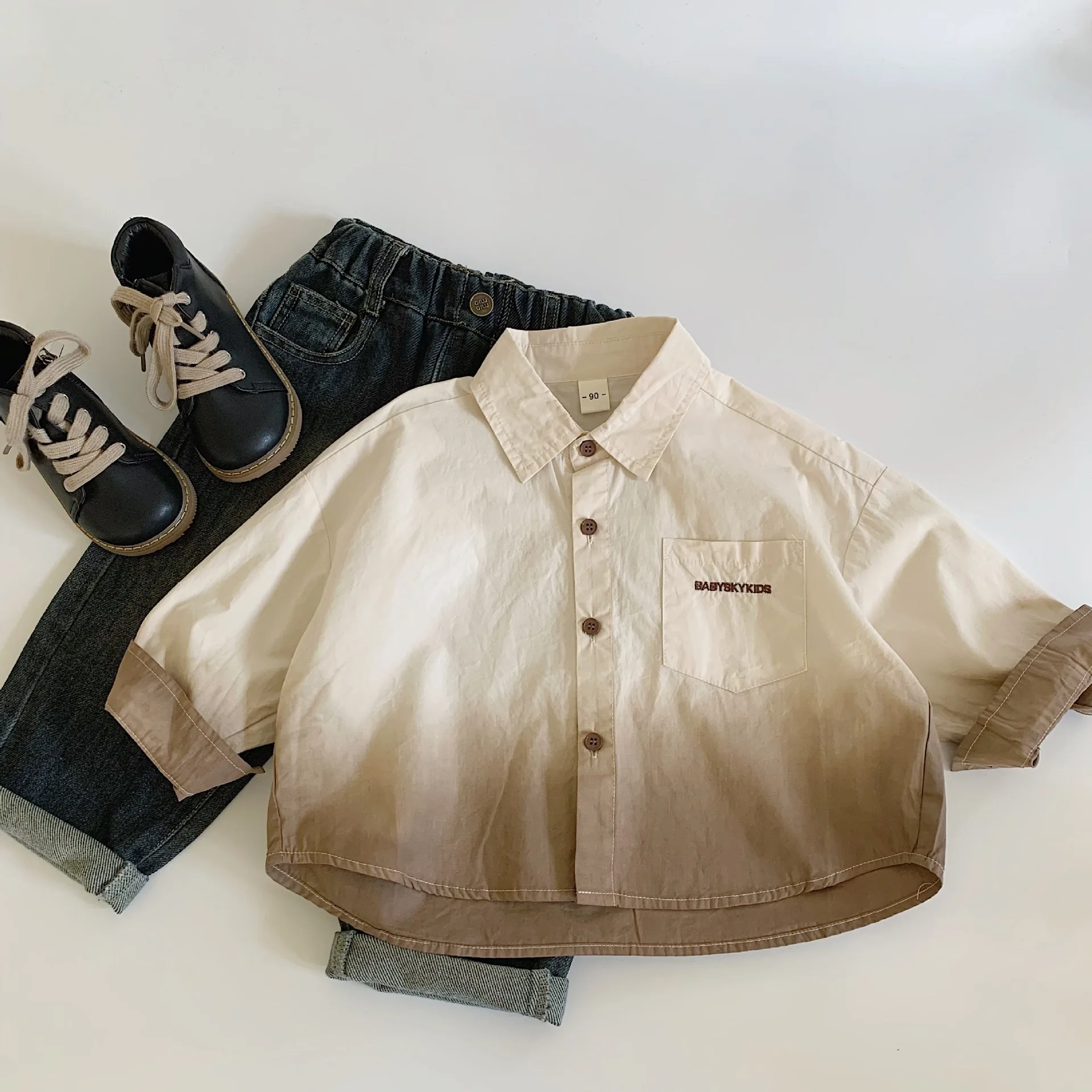 Children Clothes Kids Shirt Autumn New Fashionable Boys Cotton Lapel Dyed Shirt Long Sleeve Handsome Simple Casual Kids Top