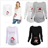 Pregnant Woman Christmas Long Sleeve Santa Baby Print T Shirt Christmas Side Ruched Maternity Top Pregnancy Clothes Pregnant Tee 1