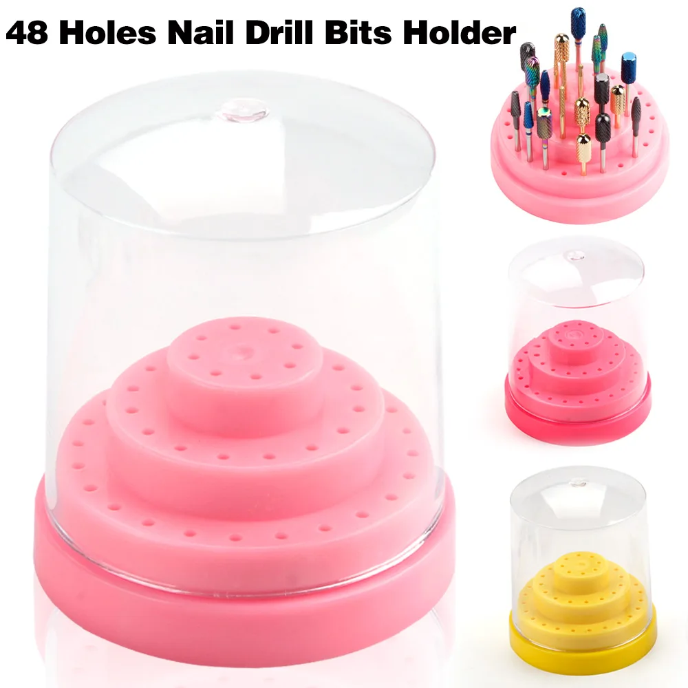 

Sdotter 10/14/20/48 Holes Nail Drill Bits Holder Empty Storage Box Manicure Milling Container Cuticle Accessories Acrylic Cover