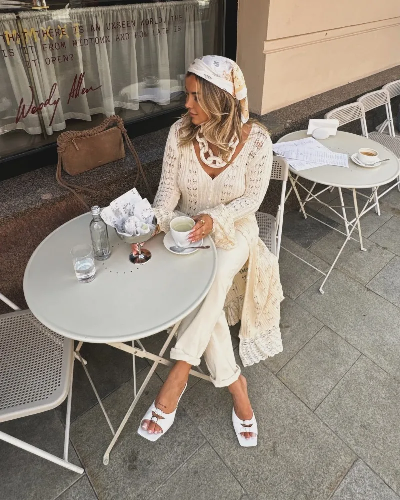 Deep V Neck Long Cardigan Dress - Elegant Hollow Knit Cover Up for Women