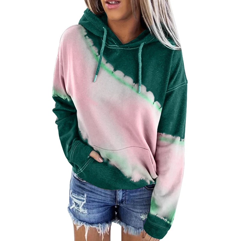 Fall Winter Fashion Tie Dye Printing Streetwear Casual Pullover Sport Top Hoodie Long Sleeve Simple Loose Harajuku Sweater Women