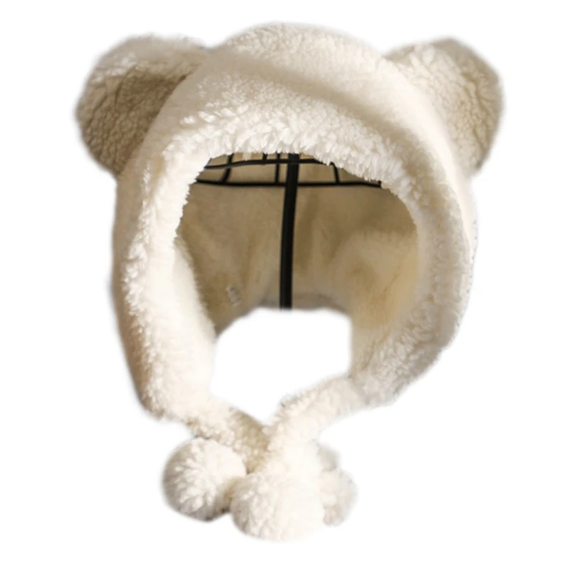 

Women Faux Fleece Fuzzy Plush Winter Beanie Hat Ski Cap Ear Flaps Pompoms Cold Weather Snow Ski Cute Bear Ears Earmuff