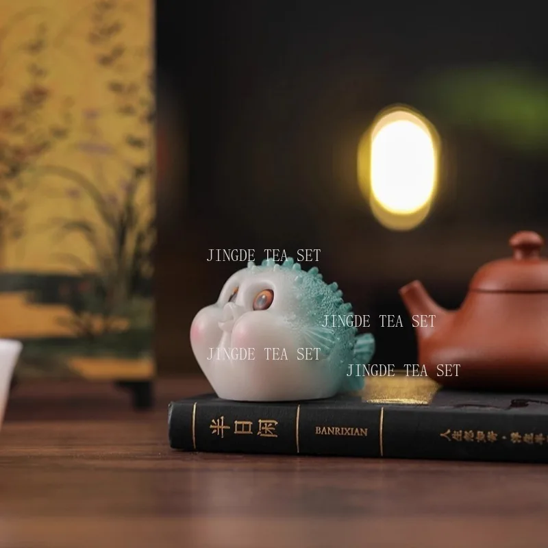 1pcs Color Changing Bubble Fish Tea Pet Lucky Pufferfish Decoration Tea Ceremony Accessories Desktop Ornament Cute Tea Play