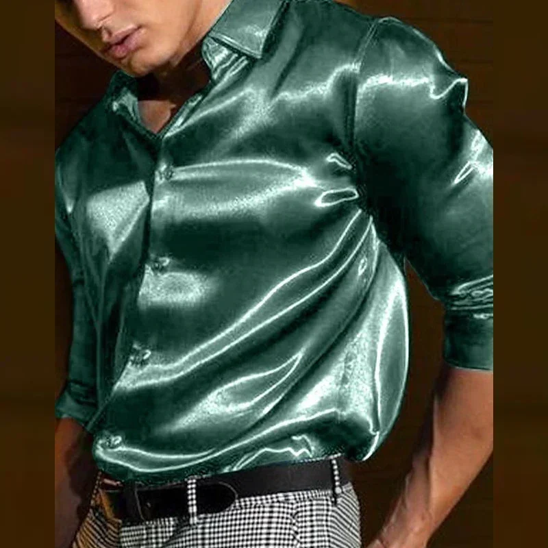 Description Picture 5 of itemSummer men's shirt Long sleeve sleeve shirt Party Evening dress Holiday Top T-shirt Silk red Golden Ceremony top Silk skating co