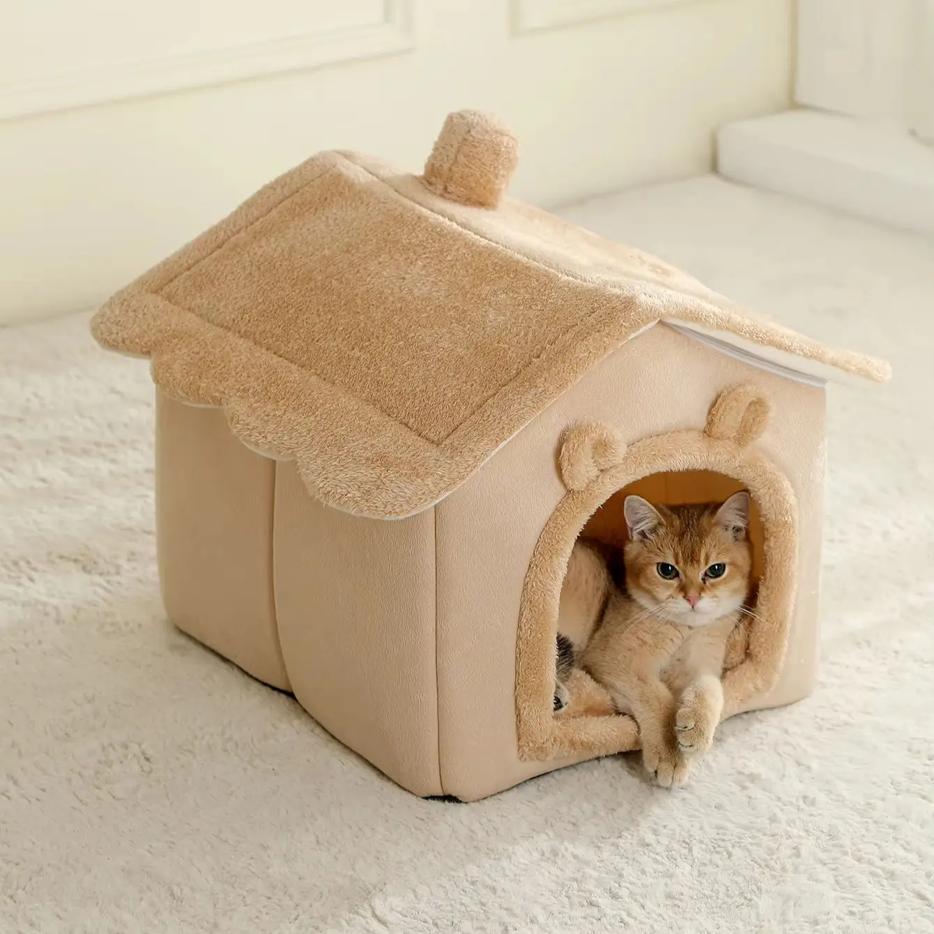 Lit-canapé pliable et lavable pour chat, avec coussin amovible, idéal pour les petits chiens et chats. Coussin doux en forme de tente, adapté aux quatre saisons._voghion.com