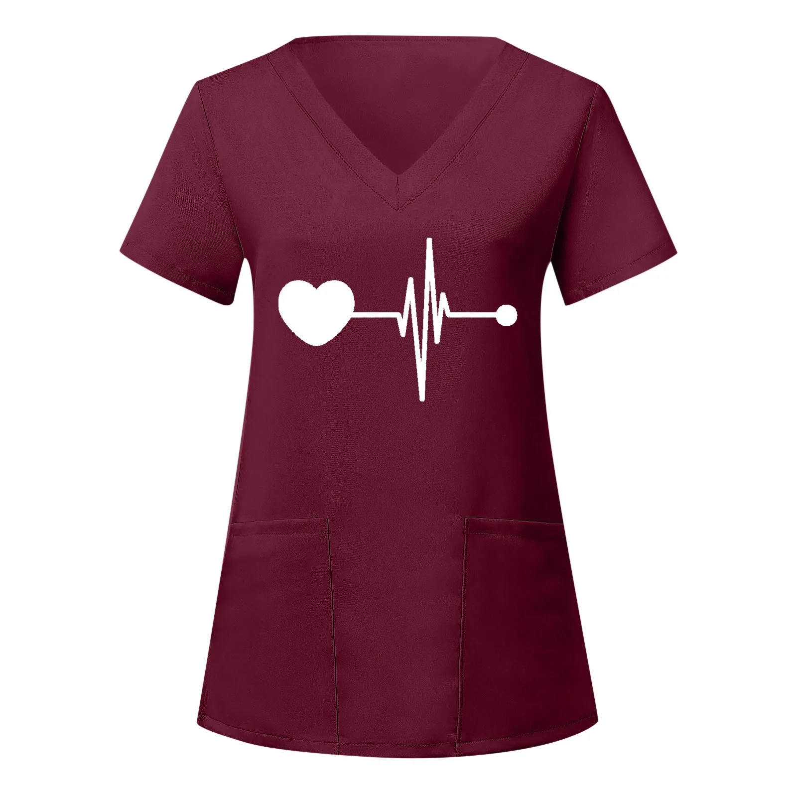 

2023 Women Short Sleeve Tops Working Uniform Christmas Valentine's Day T-Shirts Uniforms Print Short Sleeved pet scrubs costume