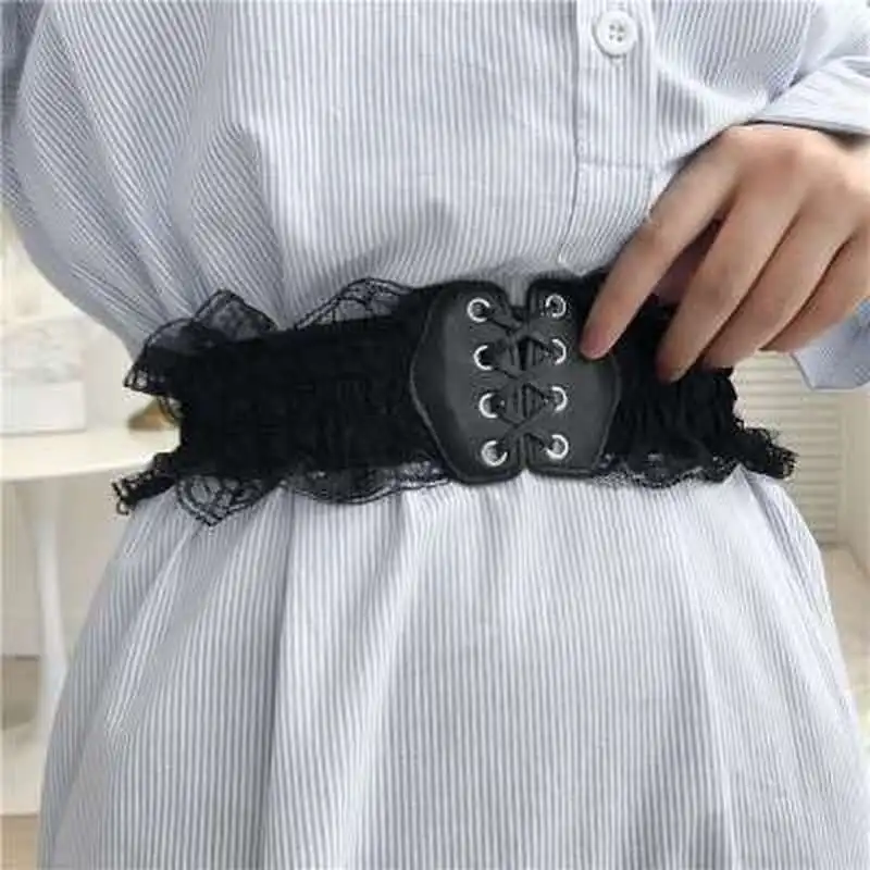 

Fashion Lace Stretch Belts for Women for Wedding Dress Wide Elastic Female Waistband Belts