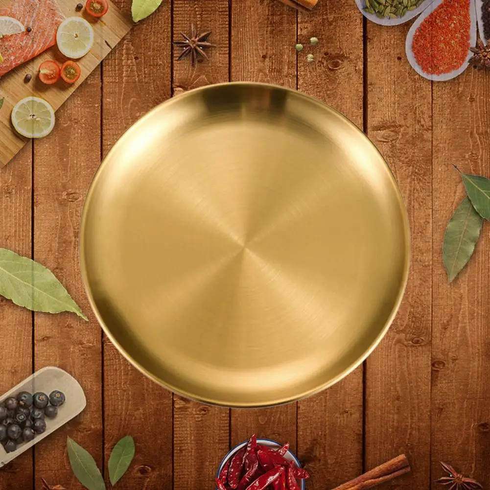 Fruit Bowl Plate Stainless Steel Dinner Plates for Home Kitchen Outdoor Camping Bbq Round Salad Serving Plate for Easy Versatile