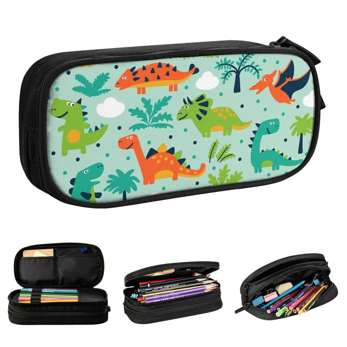Dinosaur Cute Cartoon Pencil Case Pen Box Pencil Bags Girls Boys Big Capacity Office Zipper Pouch