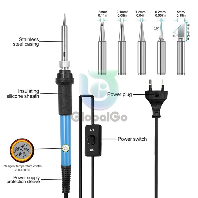 Kit de Soldador Eléctrico 19PCS, 60W Soldador Estaño LED Digital