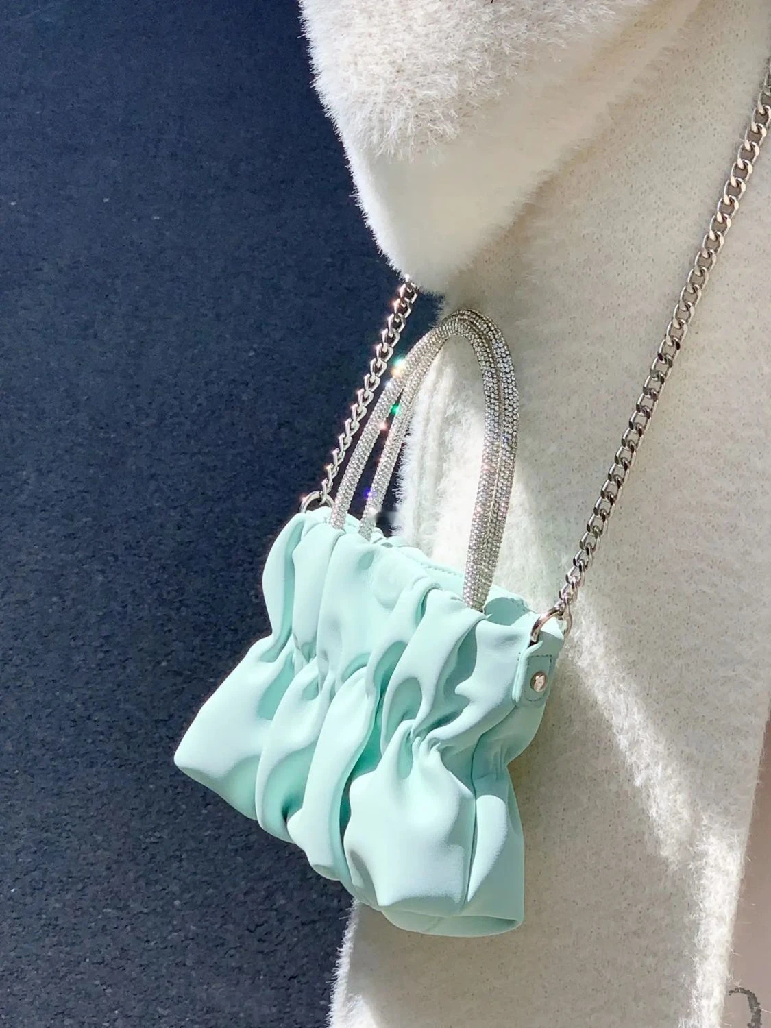 Borsa a tracolla diagonale pieghettata con strass Estate nuove donne, celebrità, temperamento, borse da festa, scuola media_voghion.com