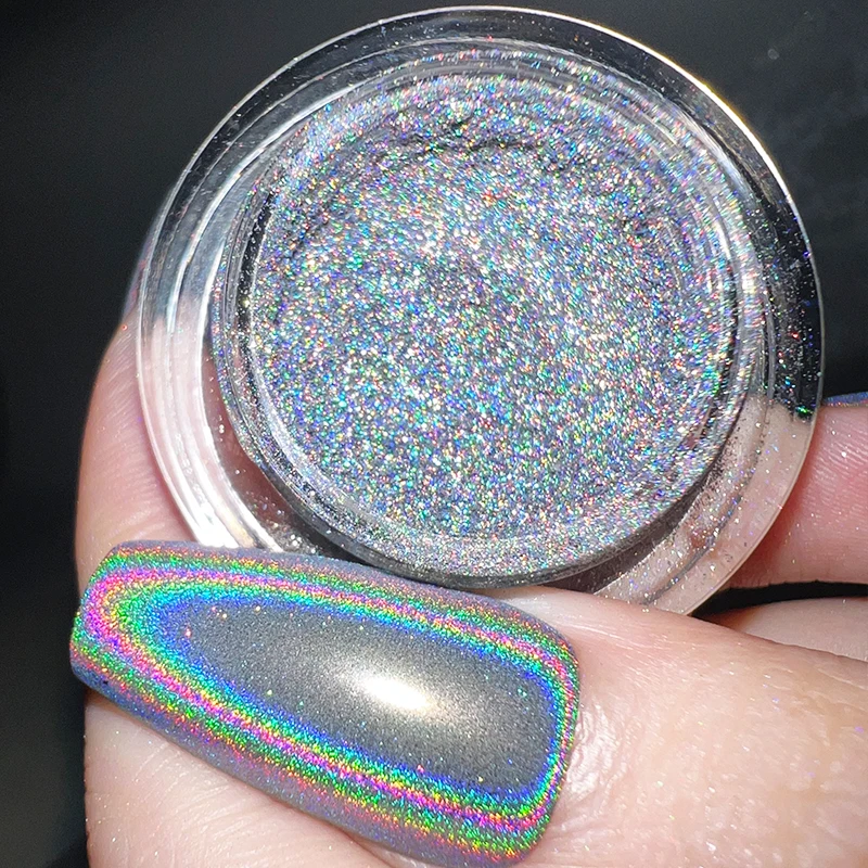 HNDO New Nails Silver Holographic Powder Rainbow Effect Professional Manicure Nail Art Unicorn Laser Pigment Dust Design