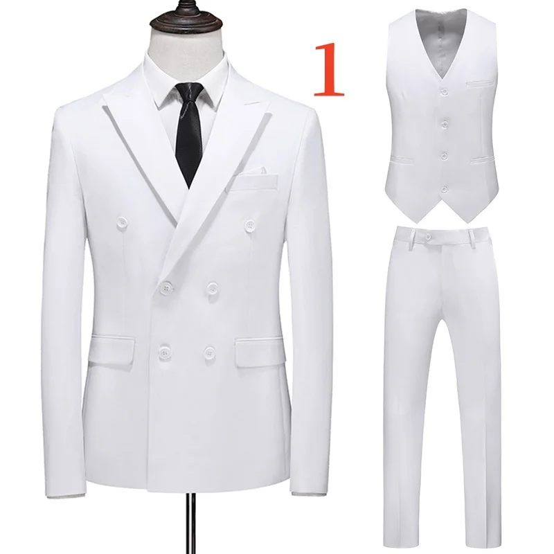 

B85-Hollow suit three-piece double-breasted solid color groom and groomsmen wedding dress suit suit