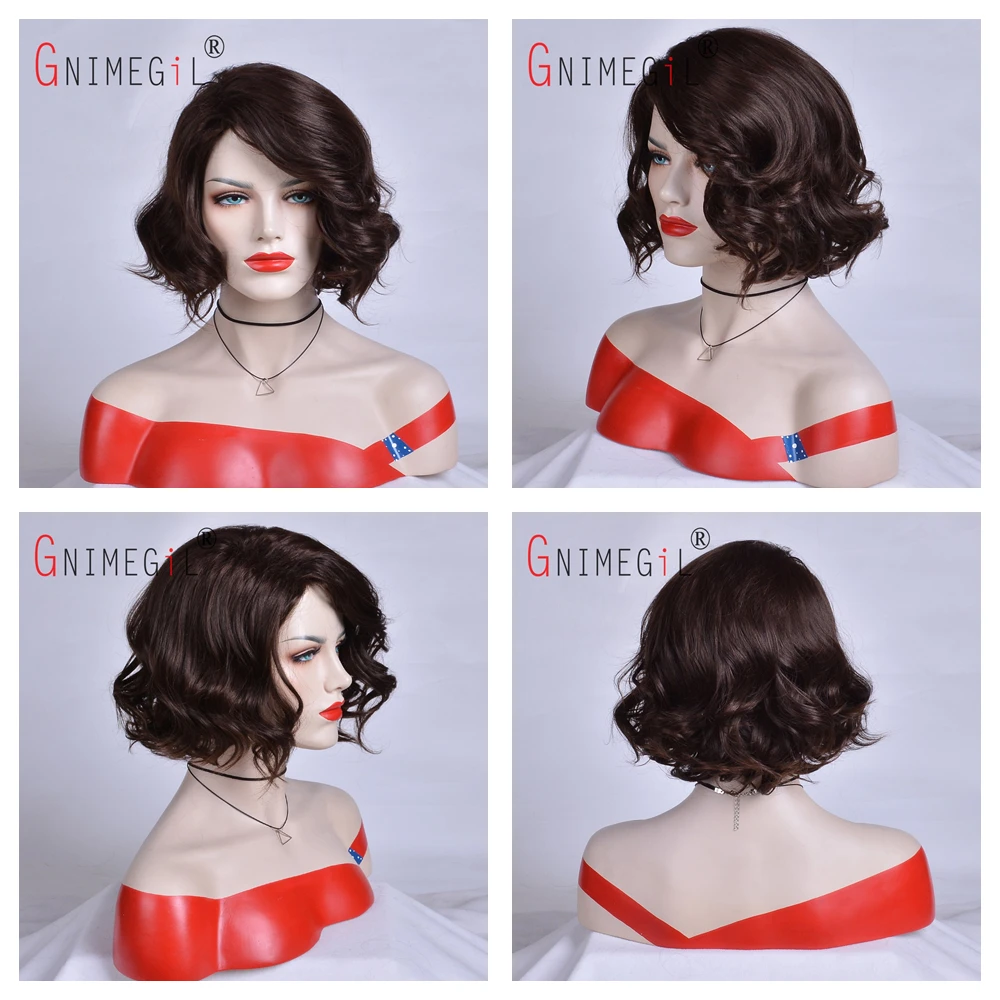 GNIMEGIL Short Synthetic Wigs for Women Glueless Brown Curly Wig with Bangs Natural Looking Mommy Wig Costume Family Party Hair GNIMEGIL Short Synthetic Wigs for Women Glueless Brown Curly Wig with Bangs Natural Looking Mommy Wig Costume Family Party Hair