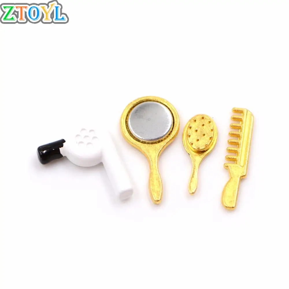 

4pcs SetPlastic Comb Hair Mirror Model Building Kits Kids Toys 1/12 Doll house Miniature Bathroom Accessory