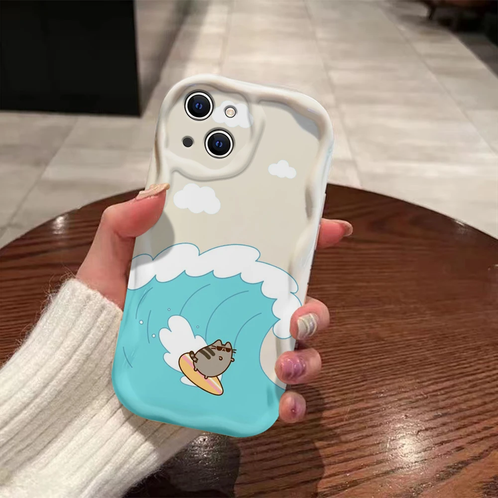 thumbnail image 1 of Funda divertida Pusheens Cat 3D Wave para iPhone 15 14 13 12 11 Pro Max Mini X XR XSMAX 8 7 6S Plus funda de silicona suave, 1 of 5