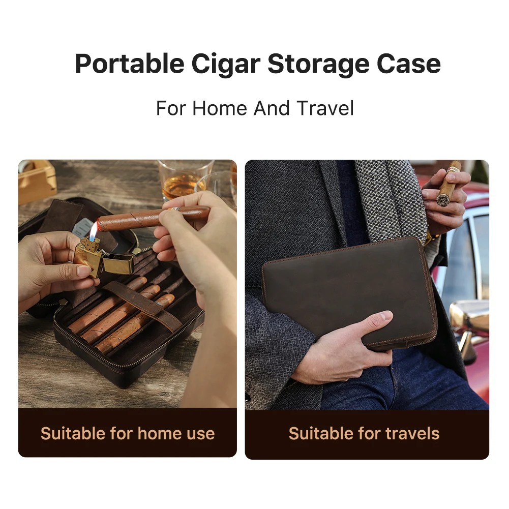 Luxury Cigar Humidor Box Crazy Horse Leather Cigar Case for Cigar Lighter Cutter Cigar Holder Travel Cigar Travel Humidifier