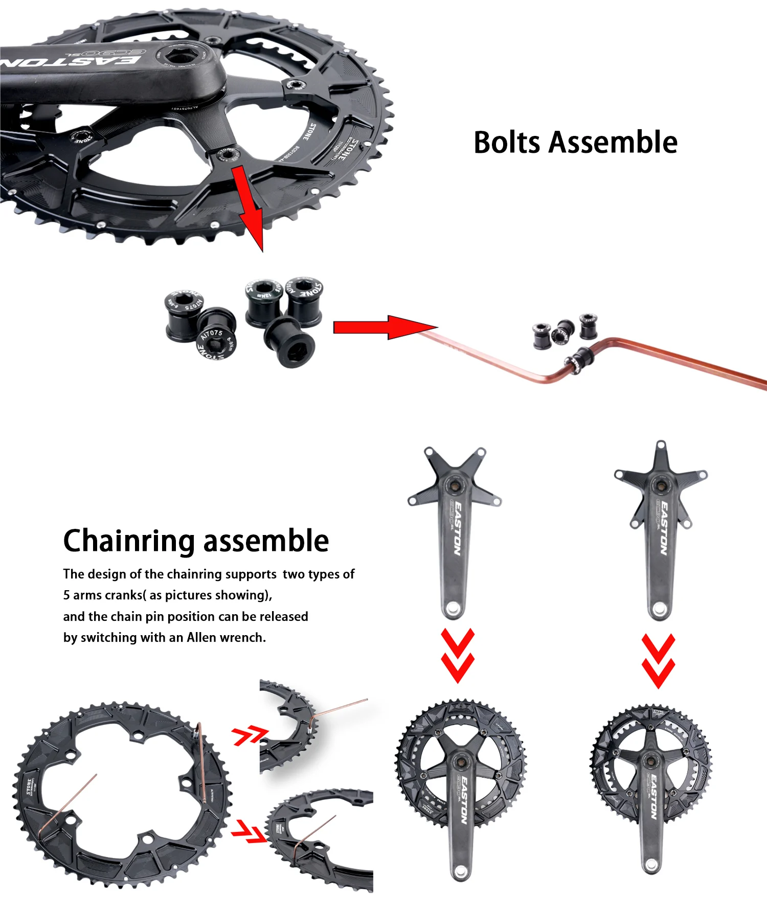 STONE Doppelkettenblatt BCD130 130 mm 5 Arme für Rotor Eston Road Folding Minivelo Bikes Kurbeln Super Kettenblatt – Detail 7