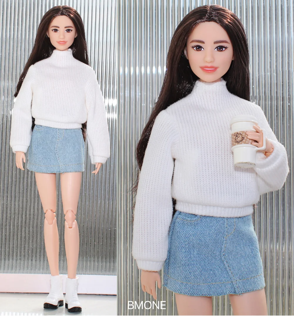 

white sweater shirt + blue jeans skirt / clothing set / 30cm doll clothes autumn wear outfit For 1/6 Xinyi Fr2 ST Barbie Doll