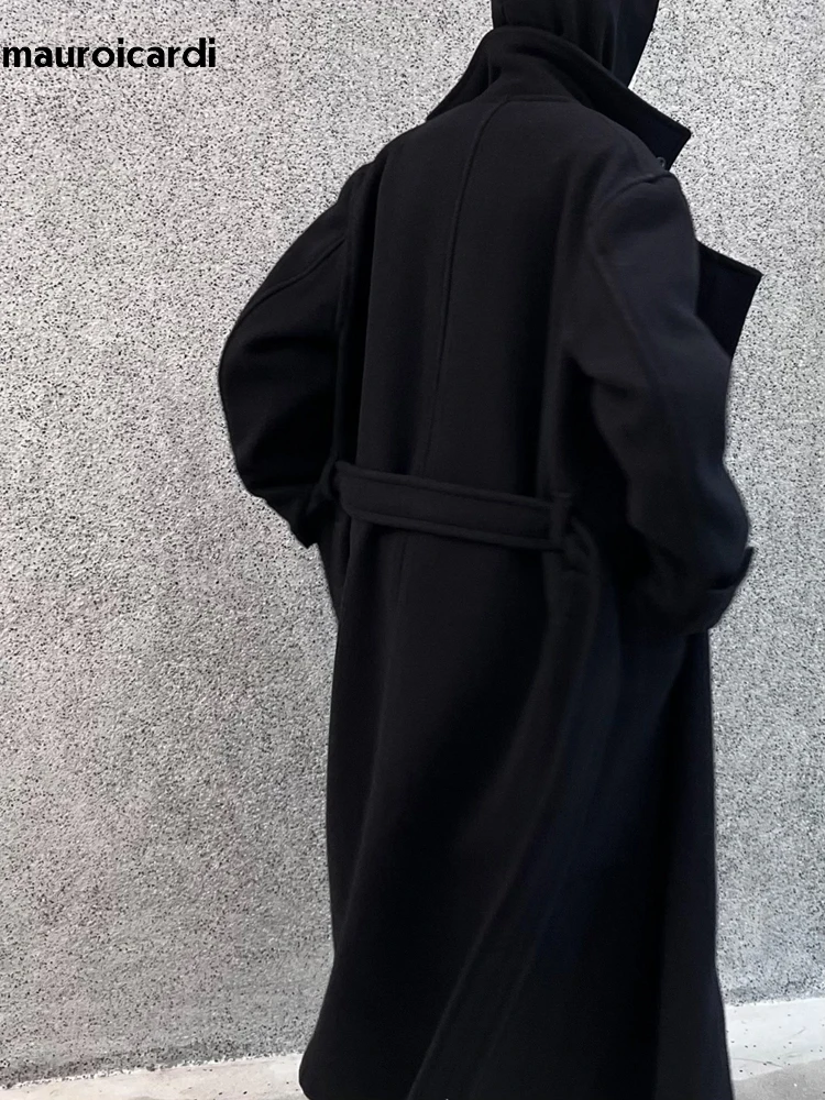 Mauroicardi Autumn Winter Oversized Long Thick Soft Warm Black Wool Blends Coat Men Luxury Designer Clothes Woolen Overcoat 2024 5