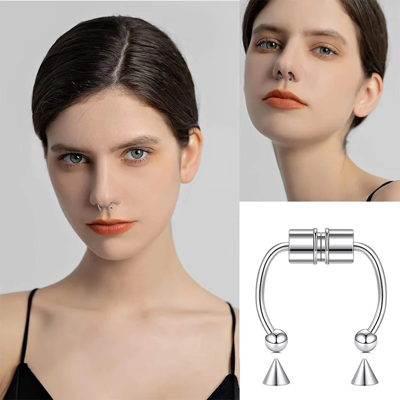 Faux Piercing en Acier Inoxydable pour Femme, Anneau, Septum, réinitialisation Antarctique, Rock, HipHoop, Aimant, Mode Punk, Bijoux de Corps