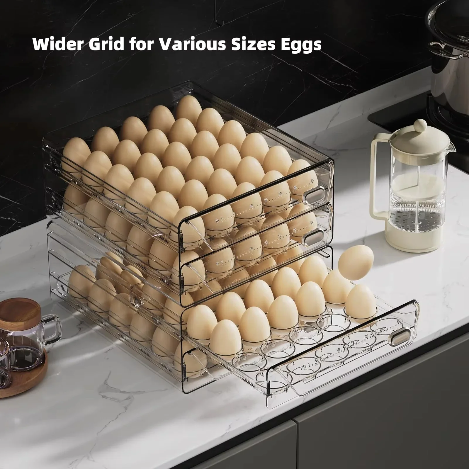 Clear 60 Egg Container for Refrigerator, Egg Holder for Fridge,Stackable Egg Storage Container, Egg Fresh Storage Box Tray 5