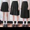 Japanese Student Girls Skirt School Uniform Solid Color Suit Pleated Skirt Short/Middle/Long High School Elastic Waist Dress 1