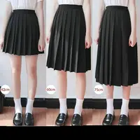 Japanese Student Girls Skirt School Uniform Solid Color Suit Pleated Skirt Short/Middle/Long High School Elastic Waist Dress 1