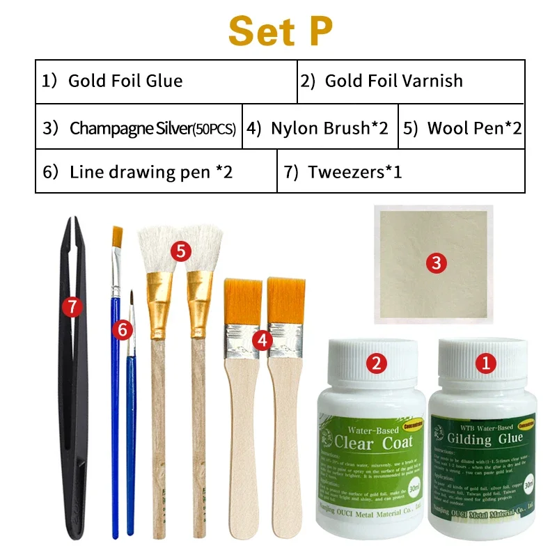 Deluxe Gilding Toolkit with Gold Leaf Sheets and Water-Based Glue & Varnish