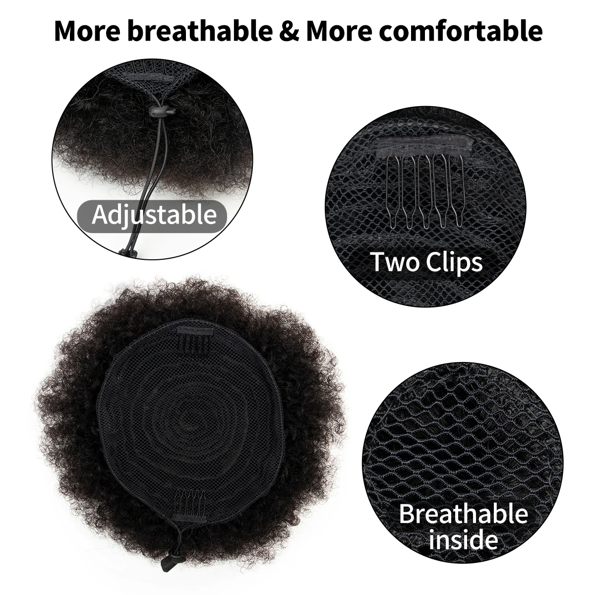 Tanjet Burgundy Afro Kinky Puff Ponytail Human Hair Bun Natural Black Kinky Curly Drawstring Ponytail Brazilian Hair Extensions