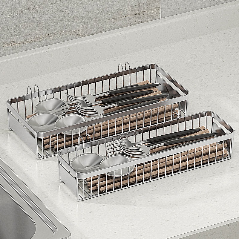 Hanging Cutlery Holder Drainer Spoon Fork Chopsticks Storage Basket Rack Kitchen Accessories 304 Stainless Steel Tool Organizer