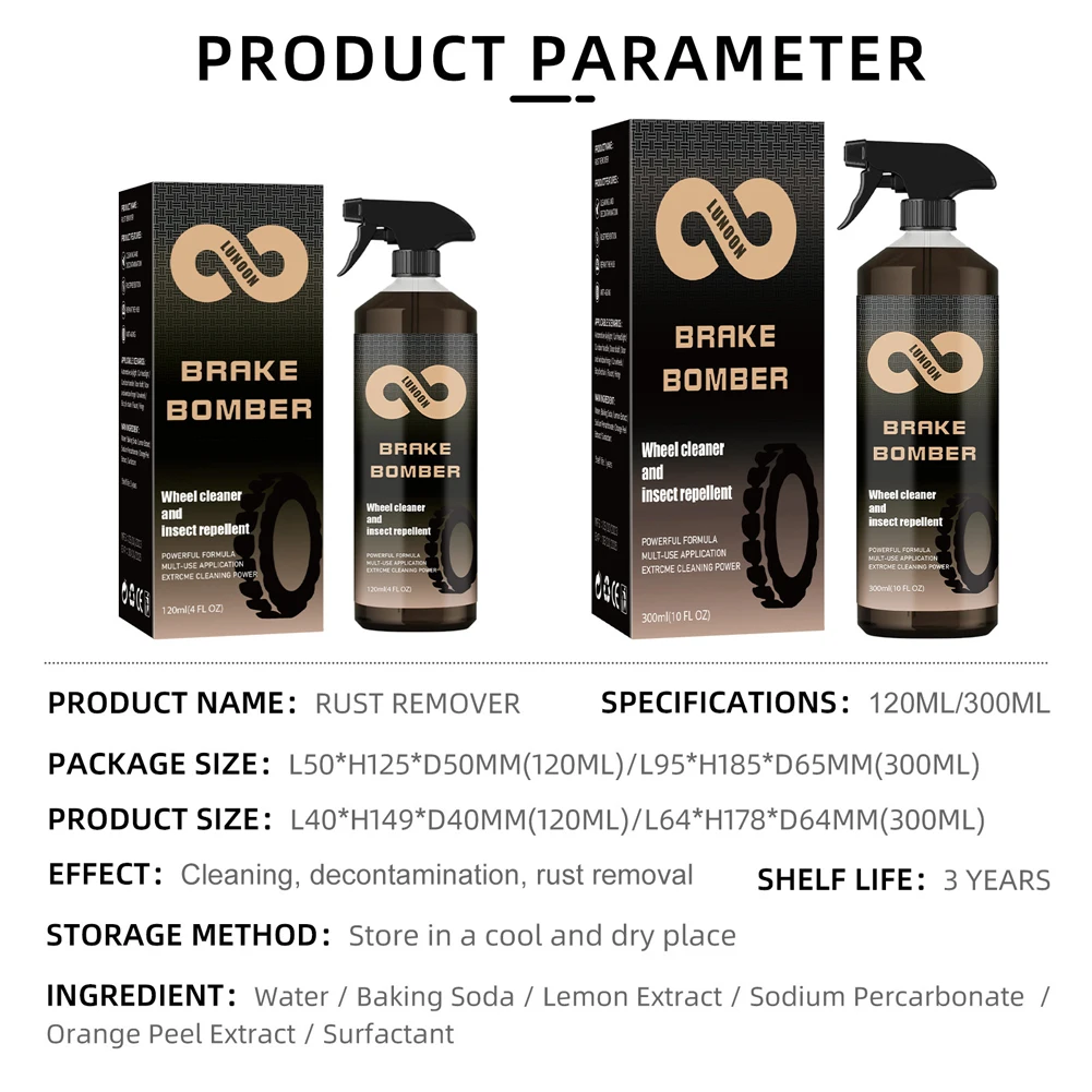 120ML Wheel Cleaner Spray Dust Removal Rim Rust Cleaner Brake Dust Remover Safe on Alloy Chrome Painted Wheels