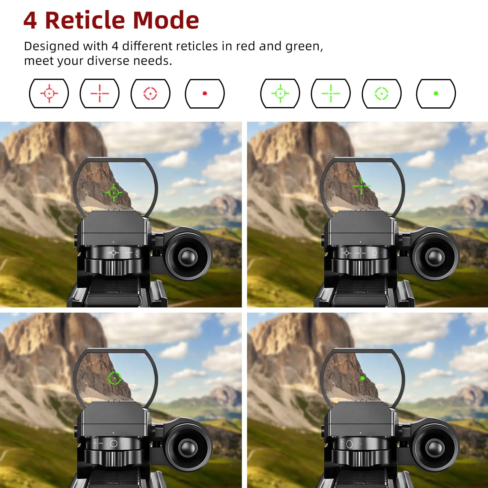CVLIFE 1X22X33 Reflex Red Dot Sight Handgun 20mm Rail Red Green 4 Reticle Optics Laser Pressure Pad Switch