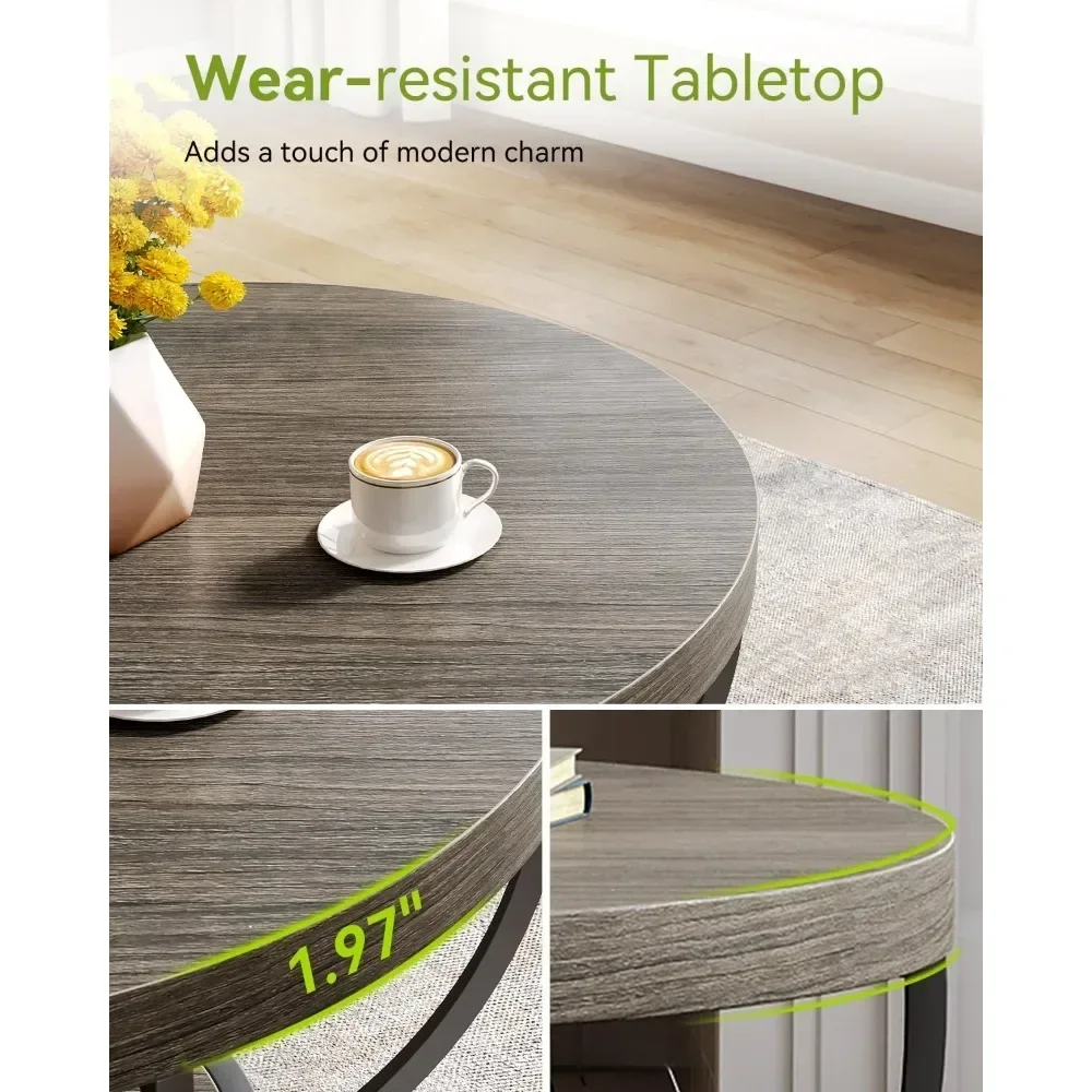 Round Coffee Table, 32" Circle Coffee Table for Living Room, 2-Tier Wood Accent Center Table with Open Storage Industrial Desig