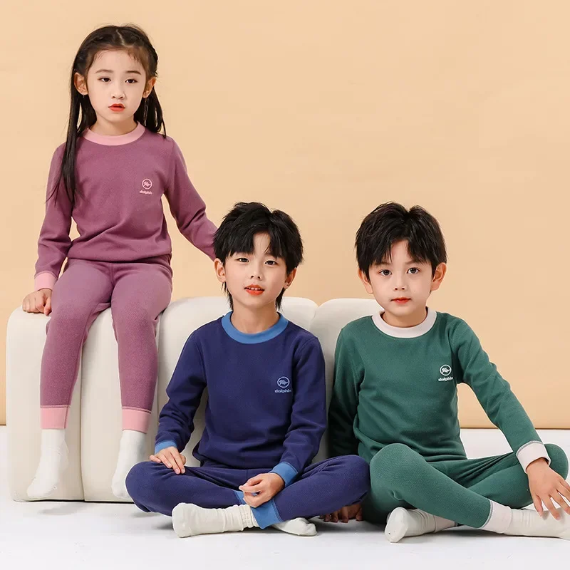 

Autumn Winter Thermal Underwear Suit Girls Clothing Sets Boys Pajama Sets Baby No Trace Warm Sleepwear Candy Colors Kids Clothes