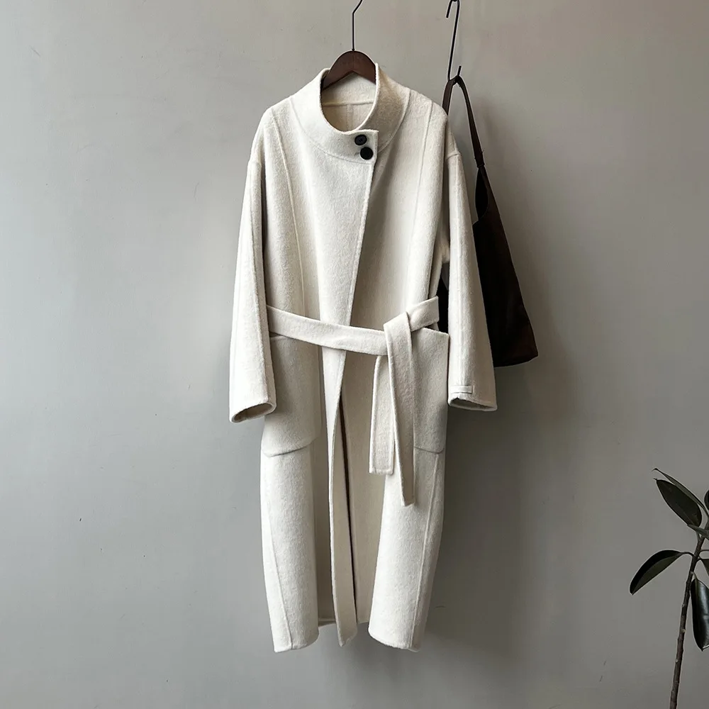 

Korean Women Handmade Hepburn Double Side Woolen Coat Cashmere Wool Long Woolen Jacket Cashmere Coat High Quality