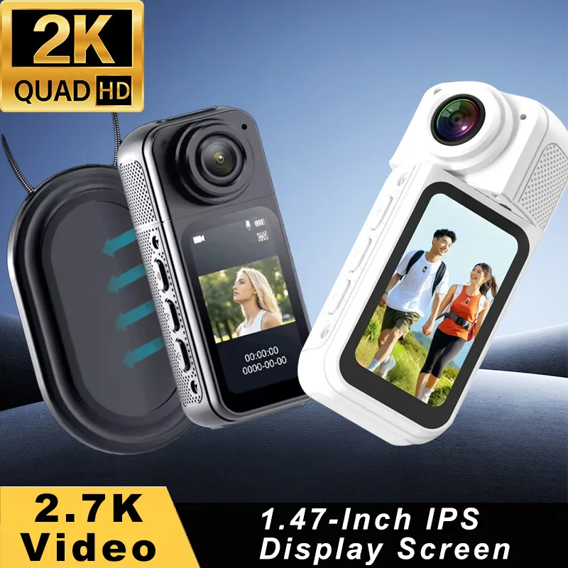 Caméra d'action 2.7K avec rotation 180° et écran IPS 1.47"