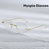 Metal Frame Women Men Unisex Frameless Myopia Glasses Vintage Blue Light Blocking Minus Eyewear Finished Prescription Eyewear 1
