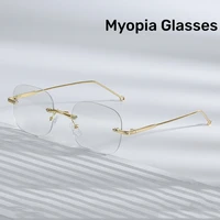 Metal Frame Women Men Unisex Frameless Myopia Glasses Vintage Blue Light Blocking Minus Eyewear Finished Prescription Eyewear 1