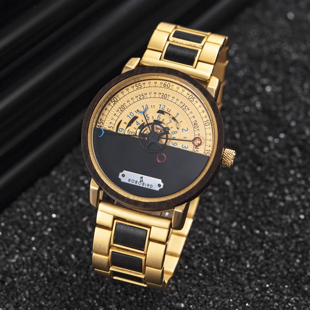 BOBO Bird Mechanical Male Watch Automatic Stainless Steel And Wooden Band Business Clock Montre Homme Custom Logo Dropshipping single high gloss wooden automatic watch winder watch winder display jewelry gift box watch box