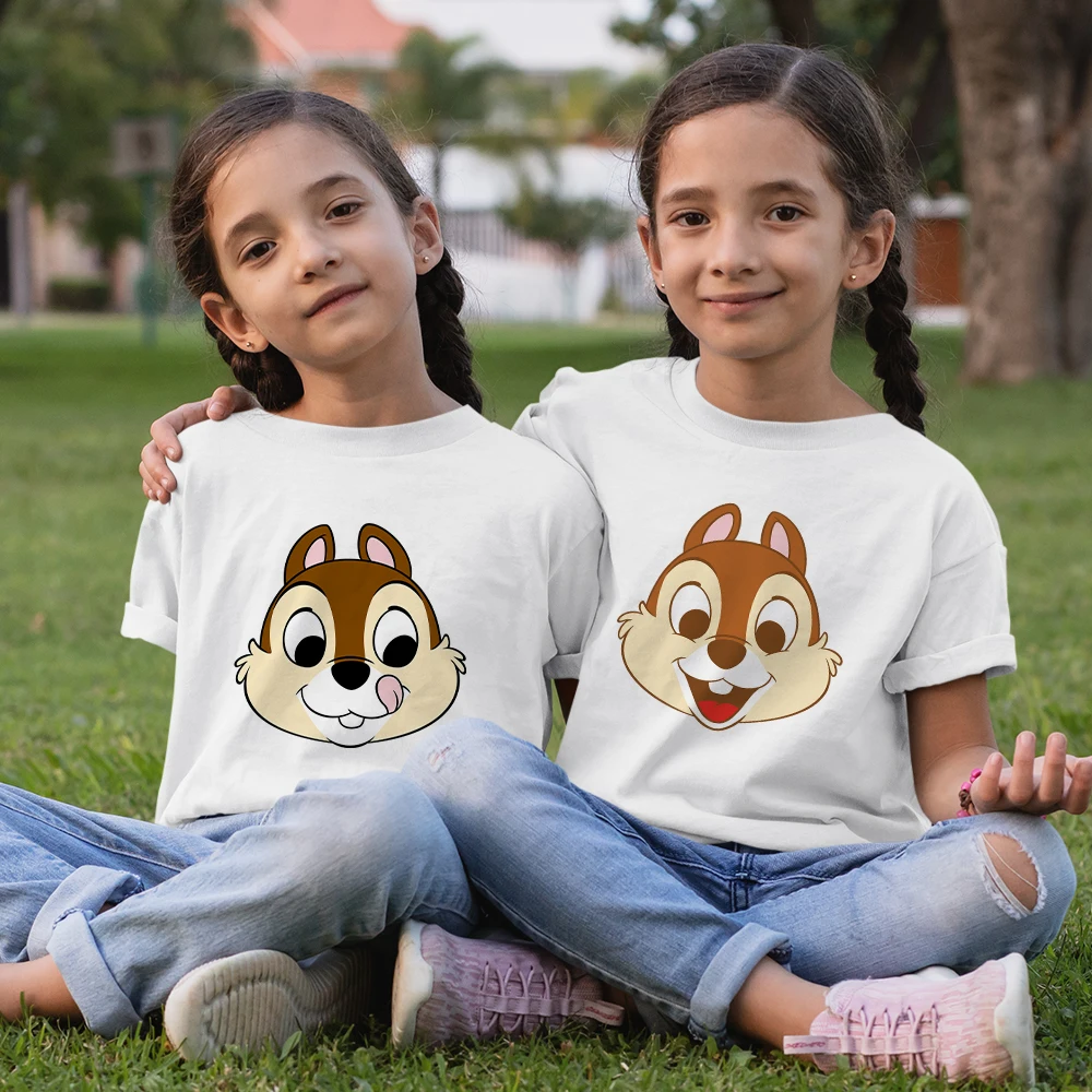 

Disney Outdoor Style White Brother Sister Costume Top Sell Chip 'N' Dale Print Cartoon Kid T Shirt O Neck Child T-Shirt Dropship