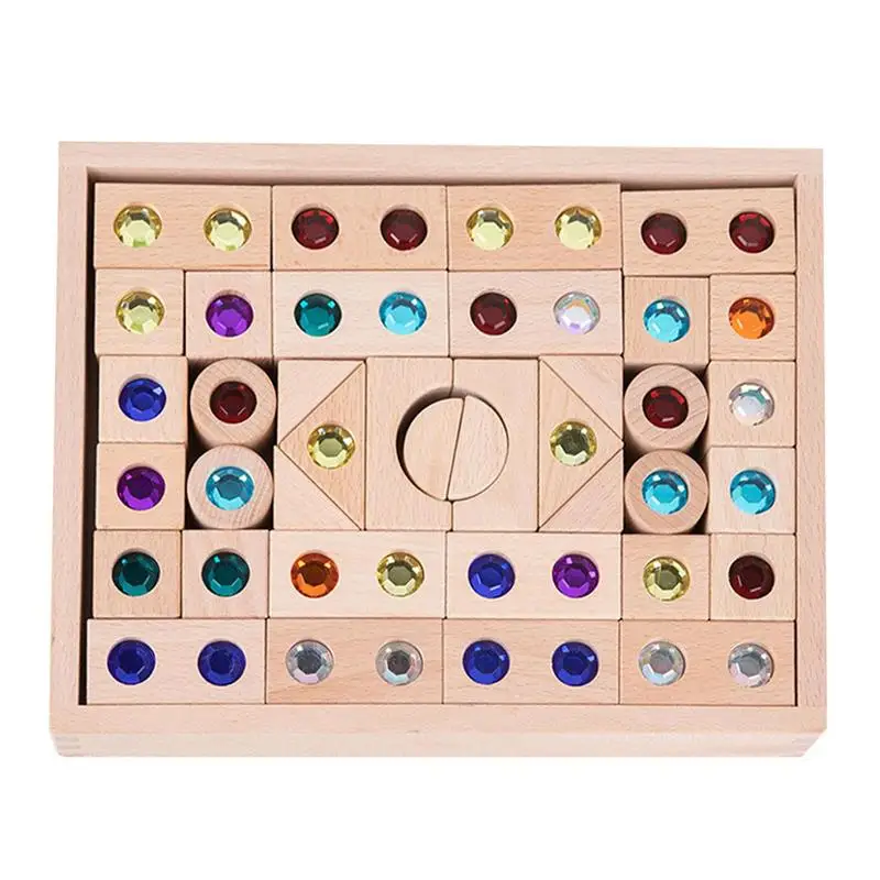 

Wooden Gem Acrylic Crystal Stacking Building Block Toys Montessori Colored House Grid Cube Blocks Game Learning Toys for Kids