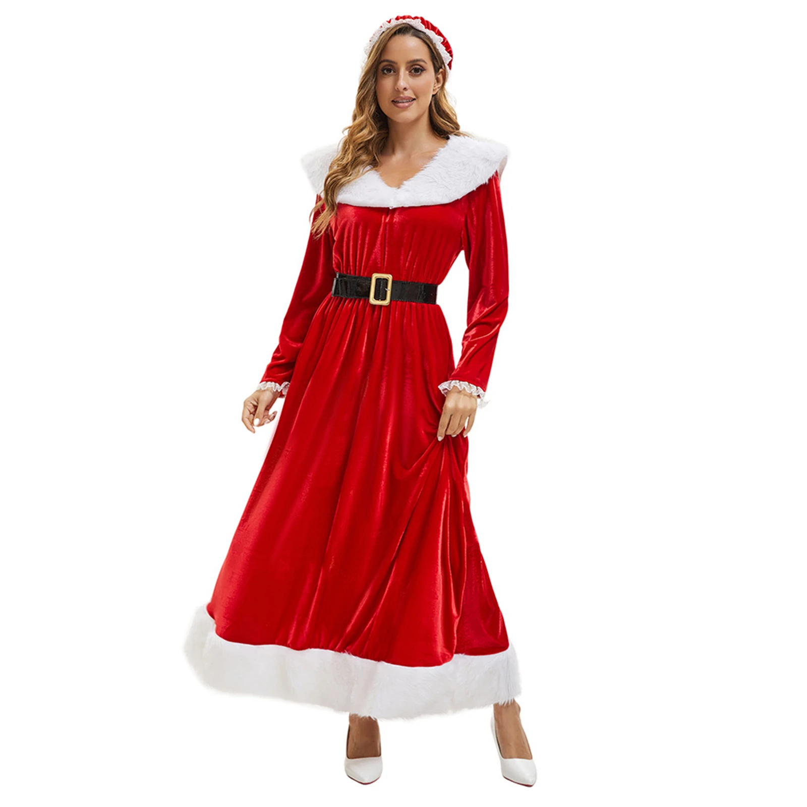 Robe Mère Noël Vintage Manches Longues avec Bonnet – photo 5