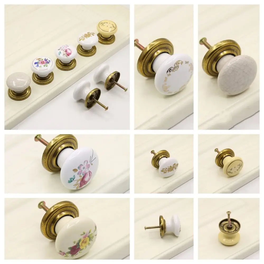 Ceramic Cabinet Knob Light Luxury Zinc Alloy Round Drawer Knobs Hand painted Single Hole Door Pull Handles Wardrobe