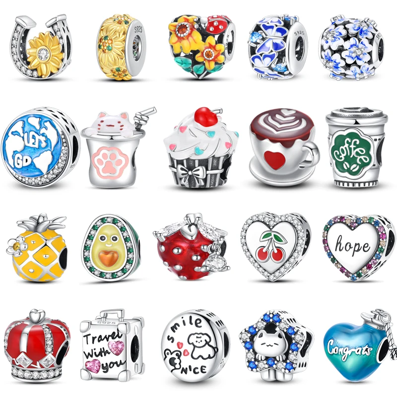 

Beads Fit Pandora Original Bracelet Silver 925 Heart Round Bead Counting Charms with Zircon Pendant Jewelry Making