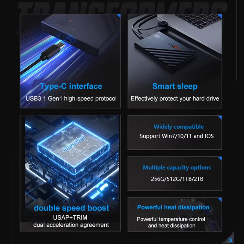 Portable SSD 2.5'' External Hard Drive Disk 256GB 512GB 1TB 2TB USB3.1 Type C IP Model Storage Compatible for PC/Mac/Desktop view 2