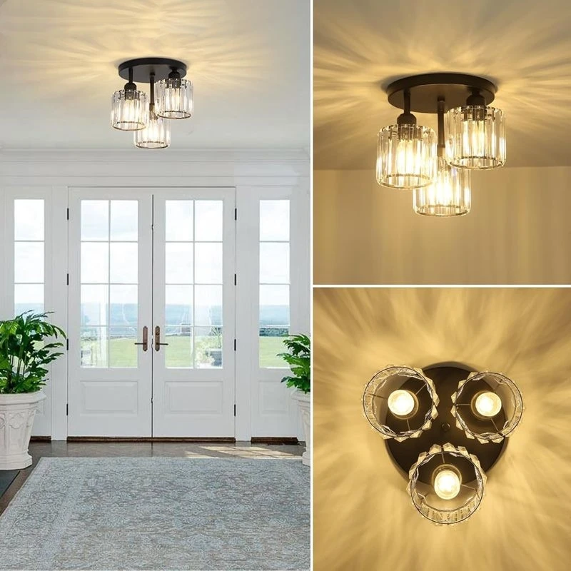 Black Modern Crystal Ceiling Lamp with Transparent Lampshade